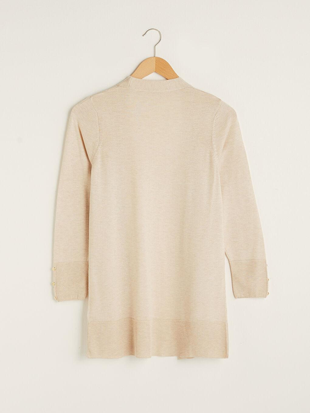 Bej Şal Yaka Düz Uzun Kollu Kadın Triko Hırka-7