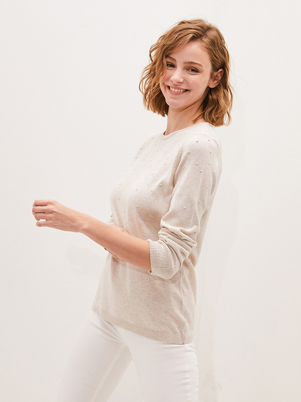 Crew Neck Polka Dot Women's Knitwear Sweater-1