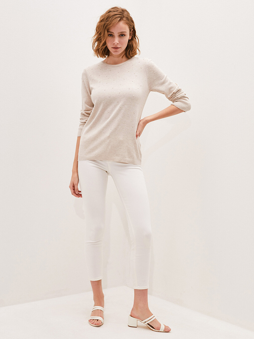 Crew Neck Polka Dot Women's Knitwear Sweater-4