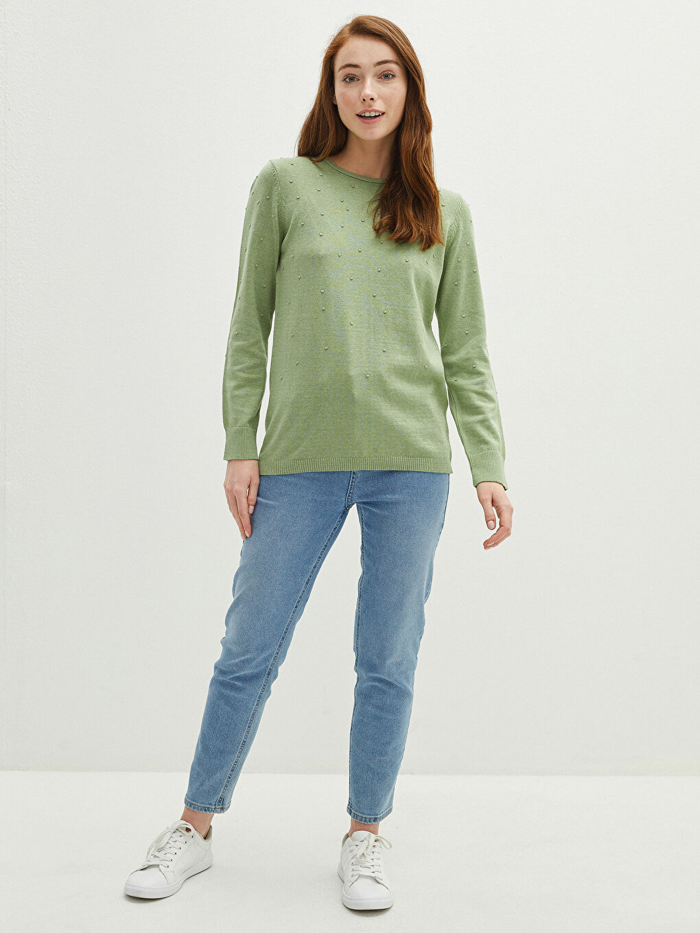 Pull-over en Tricot à Pois pour Femmes Col Rond-2