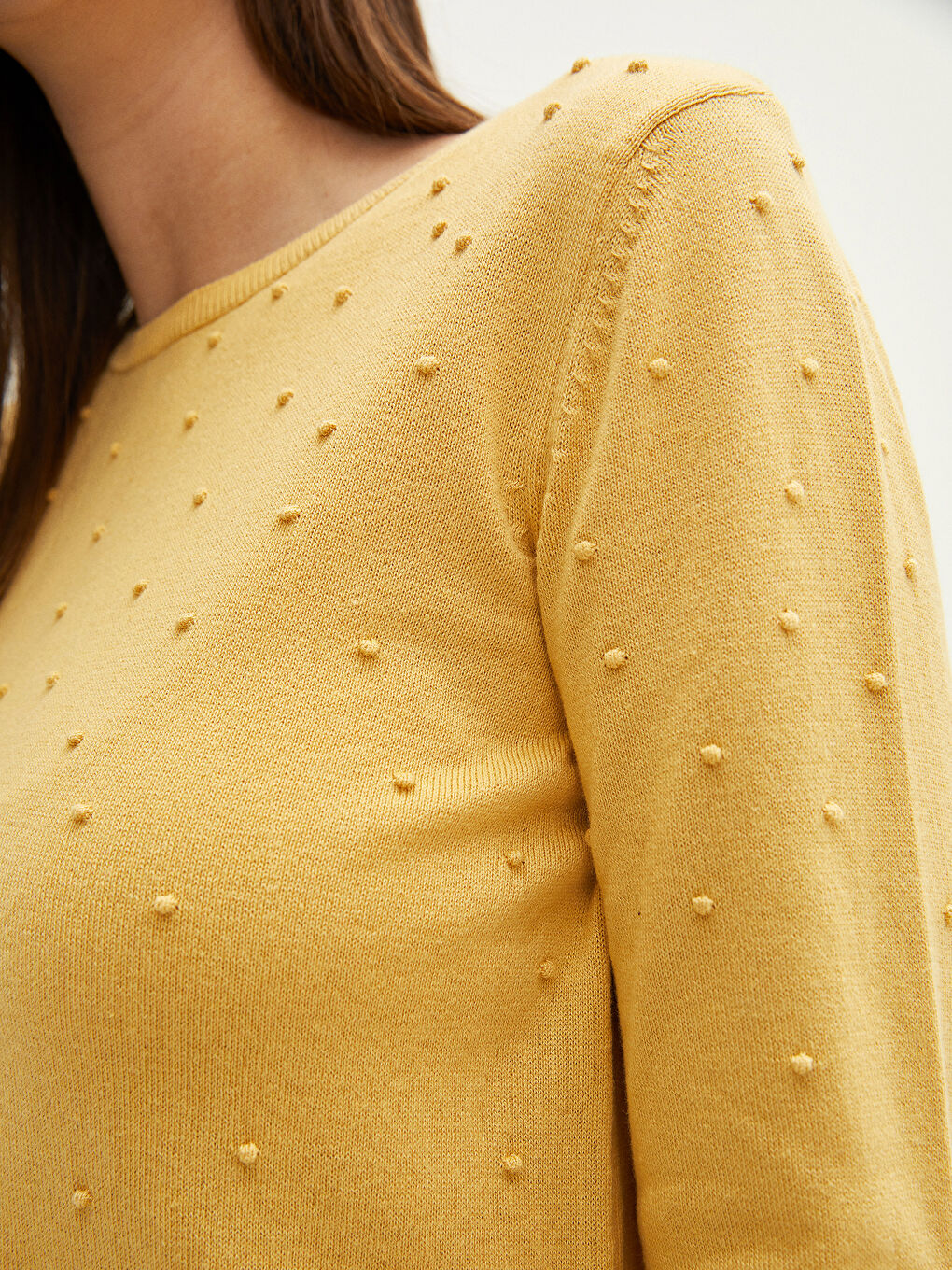 Sarı Bisiklet Yaka Puantiyeli Kadın Triko Kazak-3