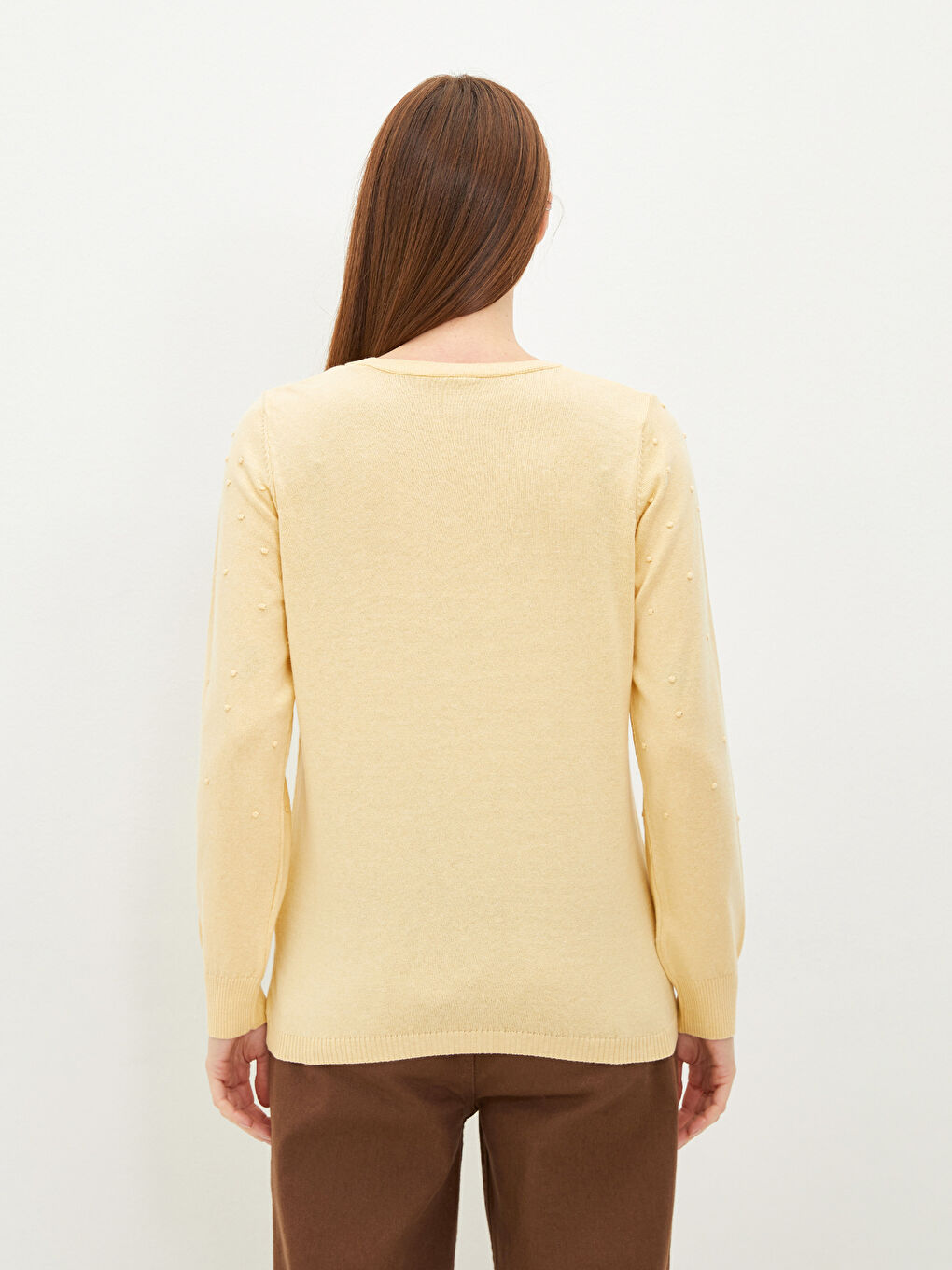 LCWAIKIKI Basic Rundhalsausschnitt Punktmuster Strickpullover für Damen -W12034Z8-G0Y