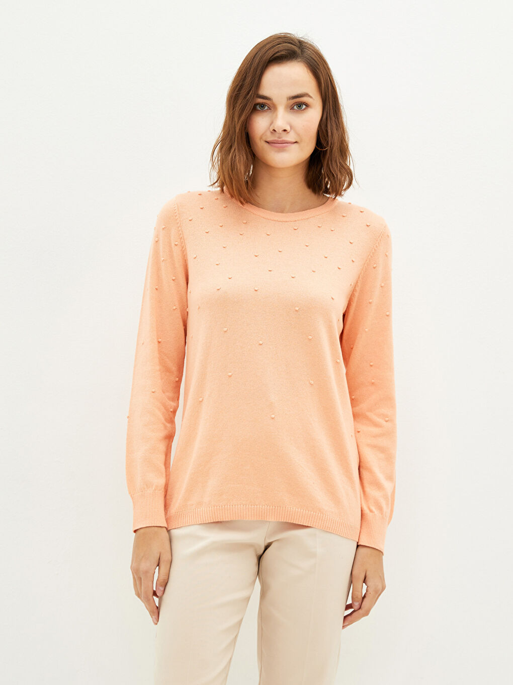 Mercan Bisiklet Yaka Puantiyeli Kadın Triko Kazak