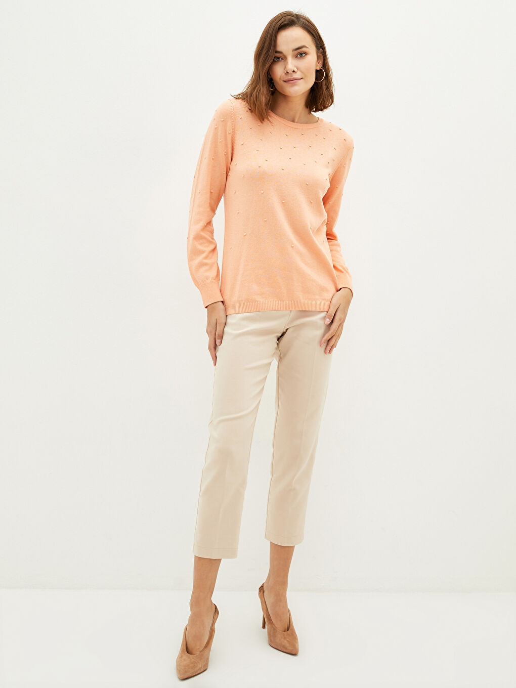 Mercan Bisiklet Yaka Puantiyeli Kadın Triko Kazak-2