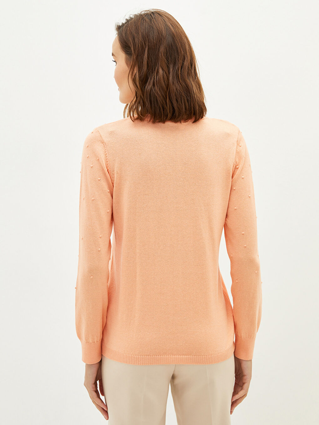 Mercan Bisiklet Yaka Puantiyeli Kadın Triko Kazak-4