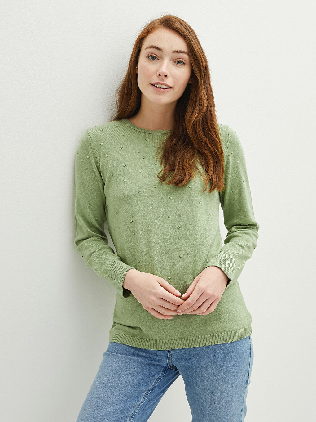 Pull-over en Tricot à Pois pour Femmes Col Rond-4