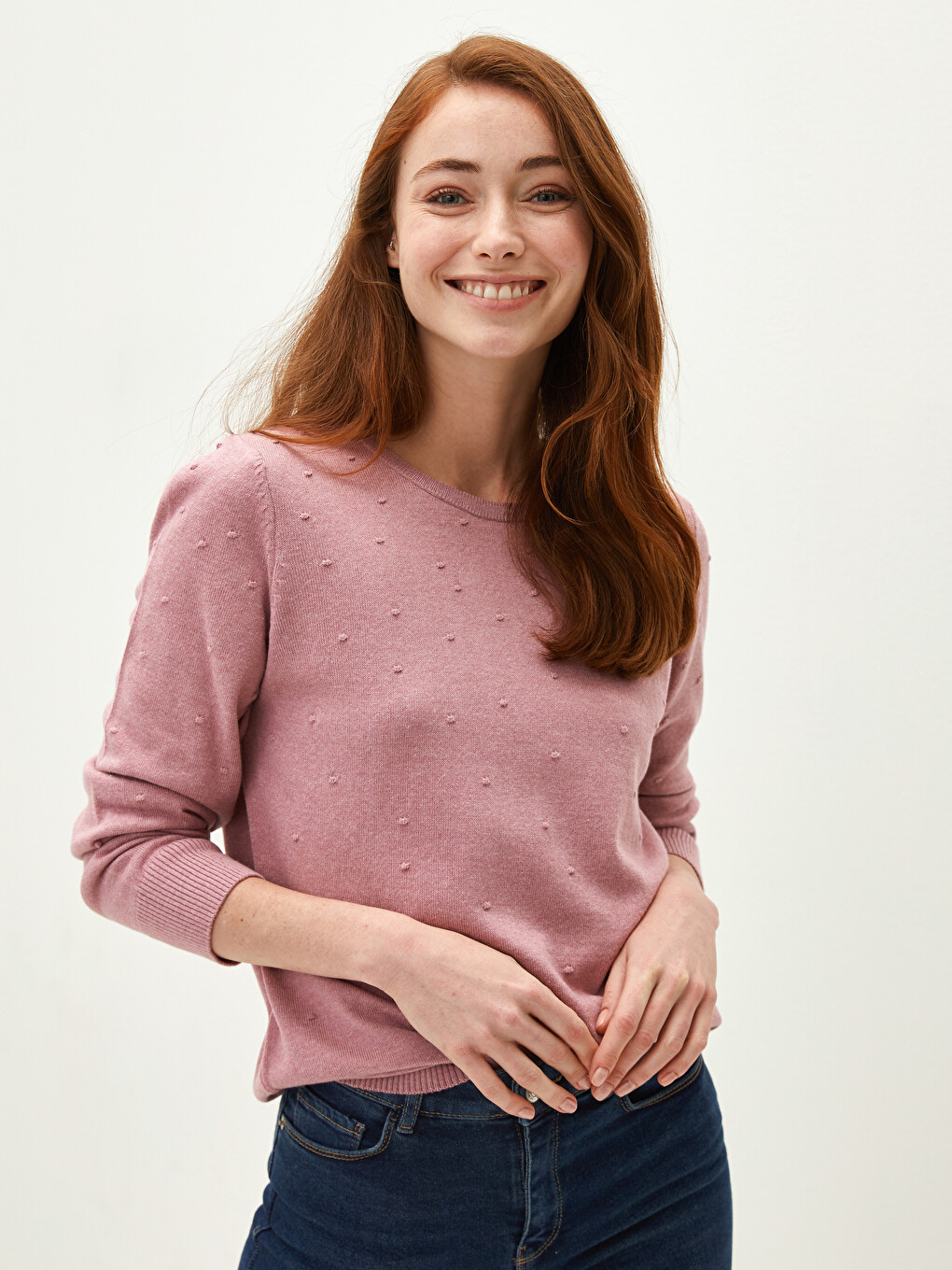 Crew Neck Polka Dot Women's Knitwear Sweater-3
