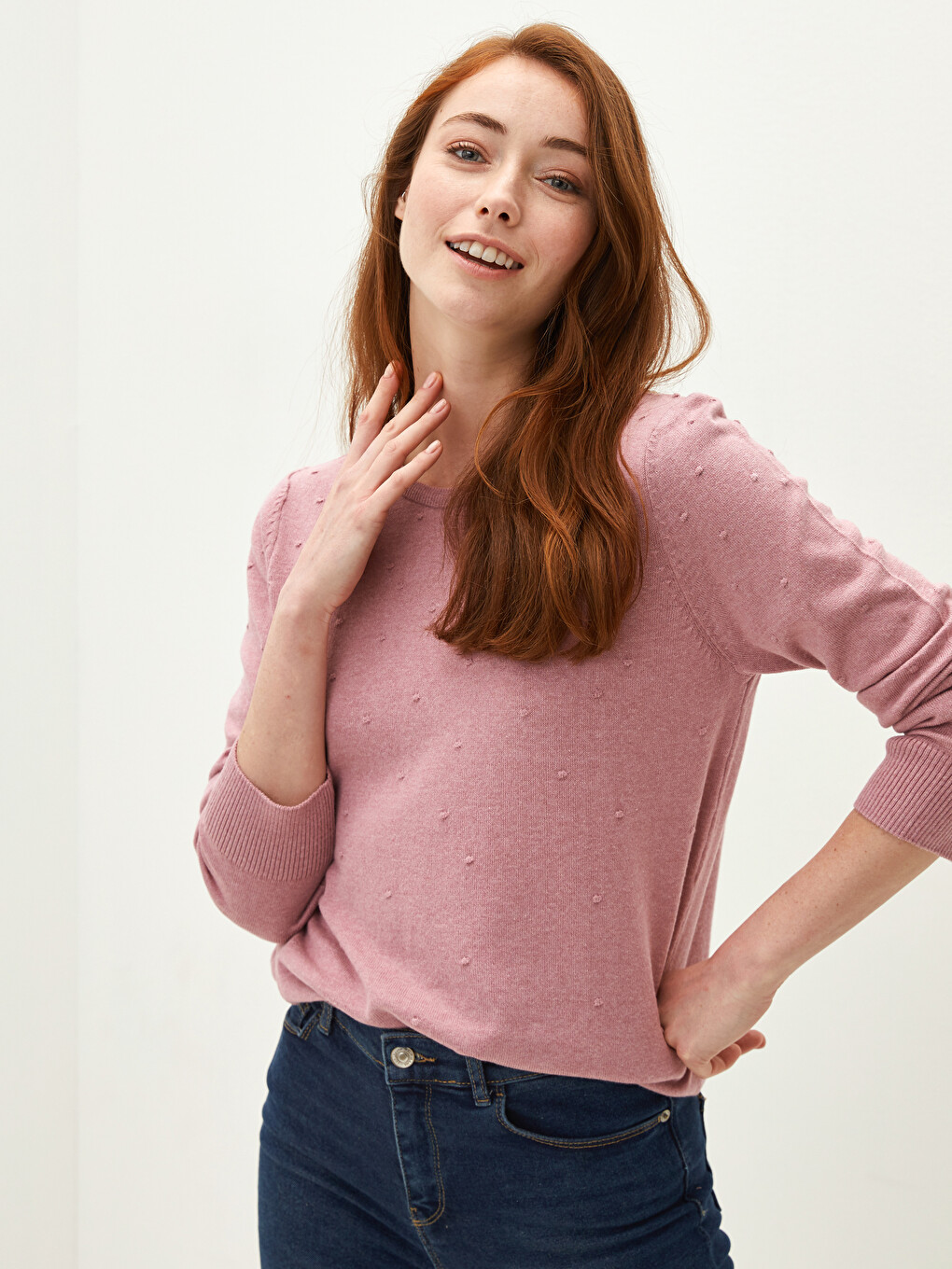Crew Neck Polka Dot Women's Knitwear Sweater