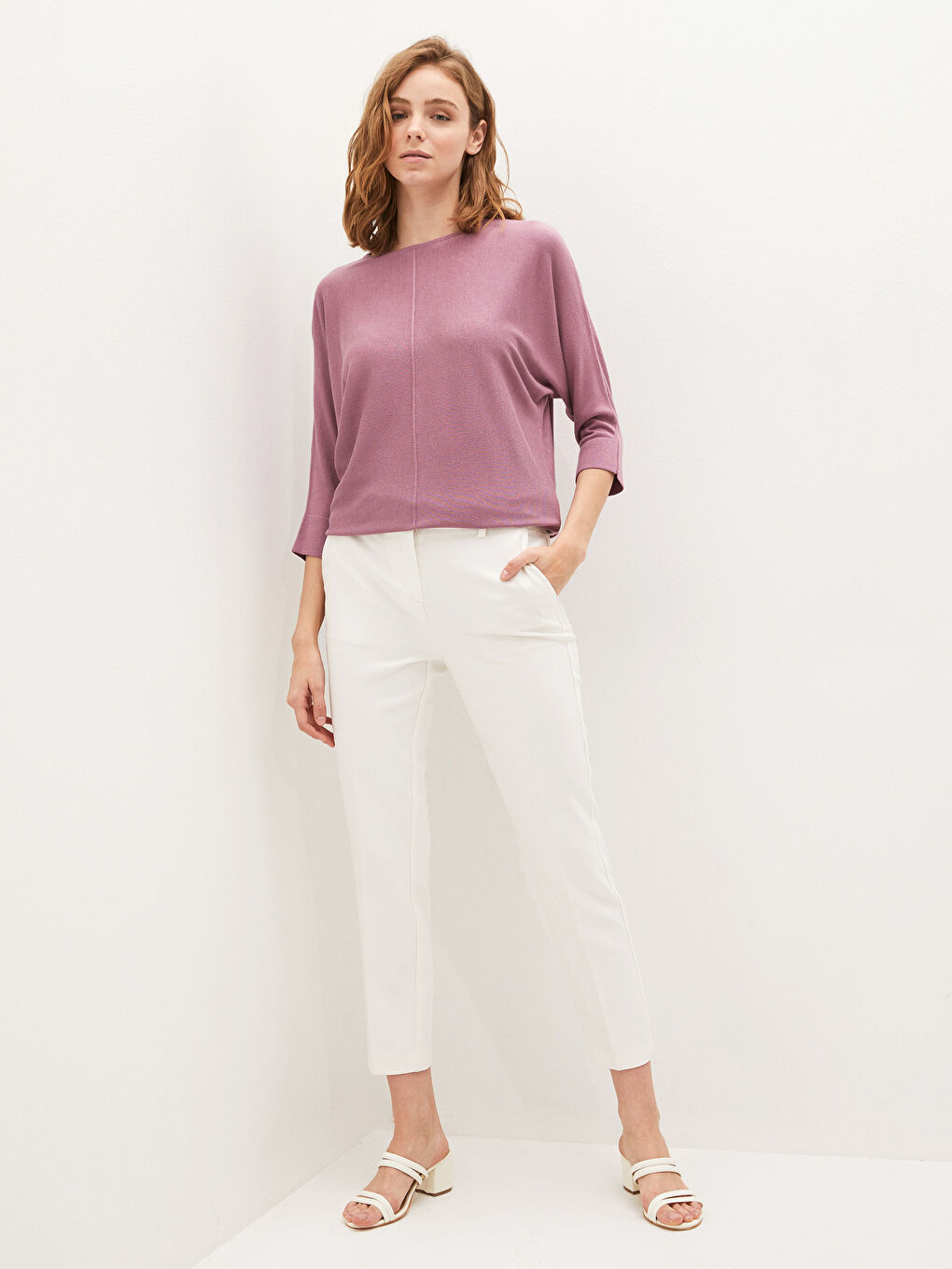 Crew Neck Straight Half Sleeve Women's Knitwear Sweater-2