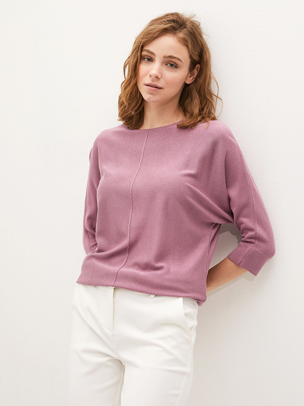 Crew Neck Straight Half Sleeve Women's Knitwear Sweater