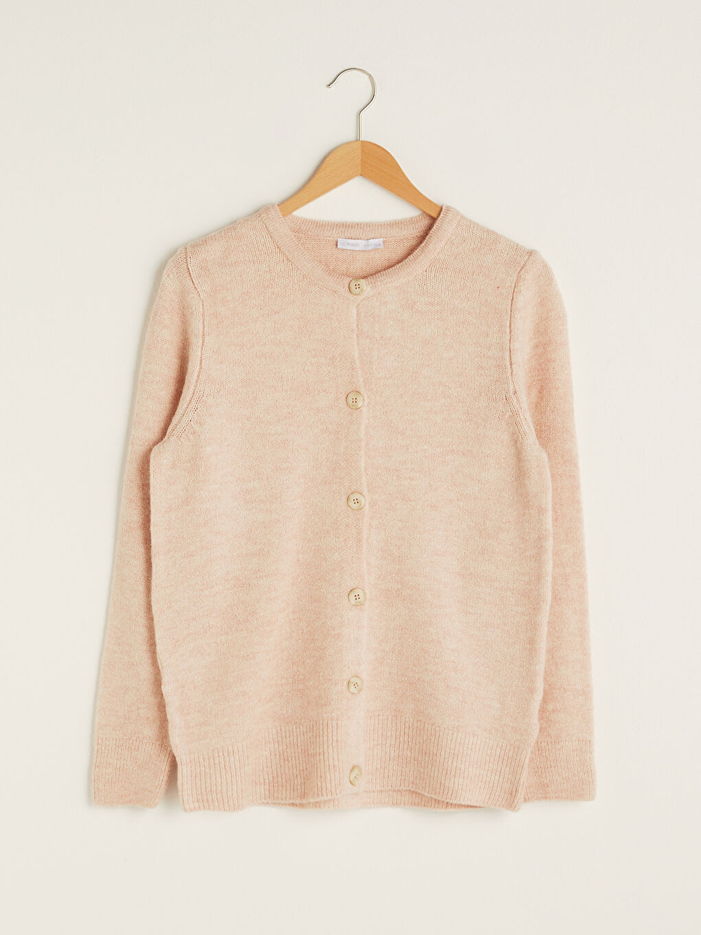 Pembe Bisiklet Yaka Düz Düğme Kapamalı Uzun Kollu Kadın Triko Hırka-6