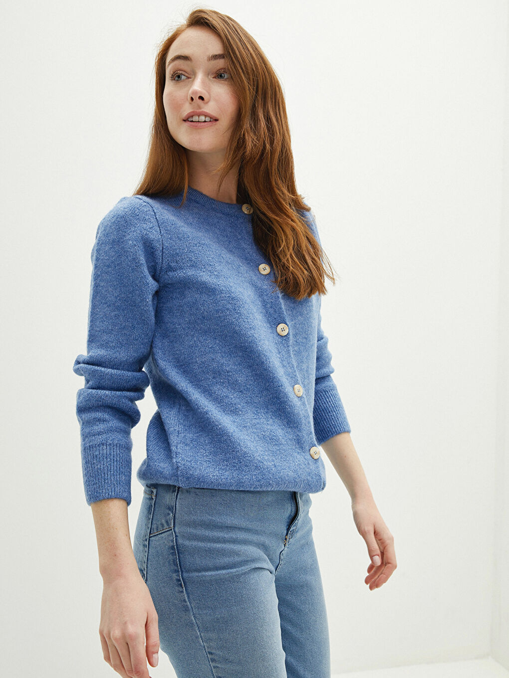 Cardigan en Tricot à Col Rond Fermeture Droite à Boutons Manches Longues pour Femmes-3