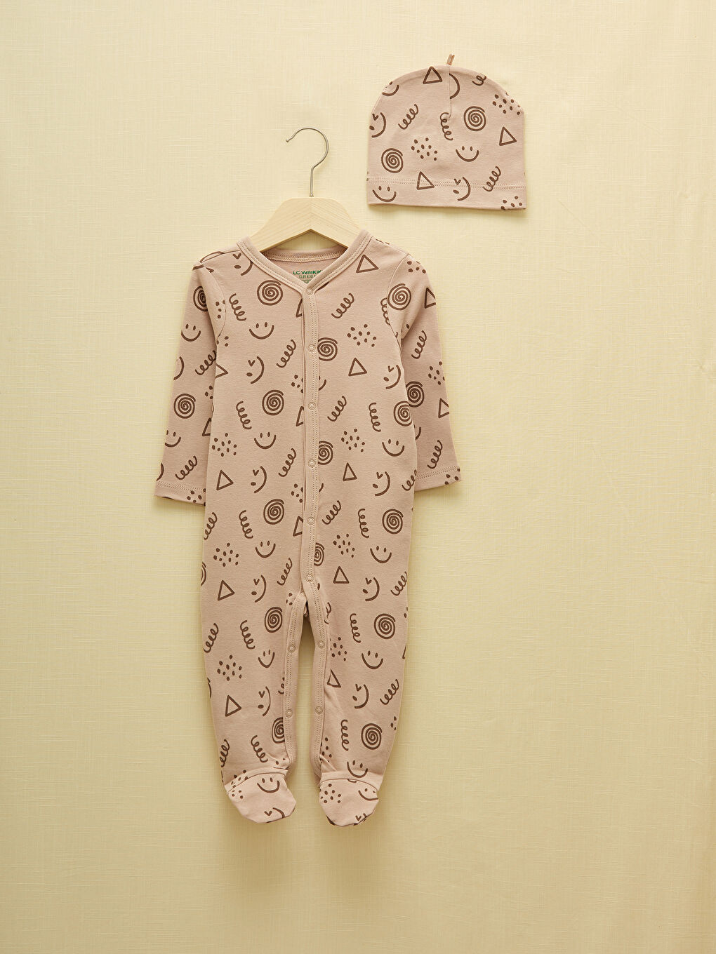 Printed Baby Boy Snapback Bodysuit and Beanie 3 Set-1