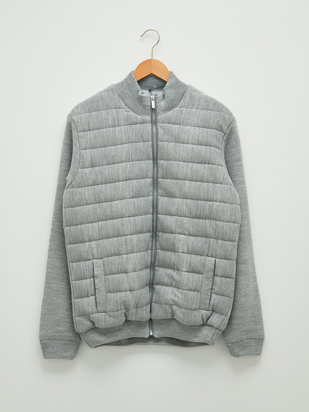 Bej Standart Kalıp Dik Yaka Kalın Erkek Triko Hırka-5