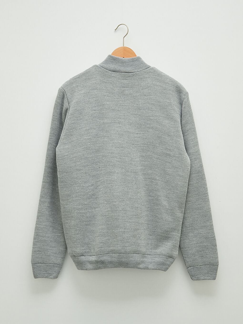 Bej Standart Kalıp Dik Yaka Kalın Erkek Triko Hırka-7