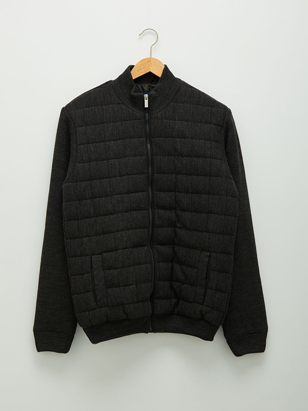 Bej Standart Kalıp Dik Yaka Kalın Erkek Triko Hırka-6