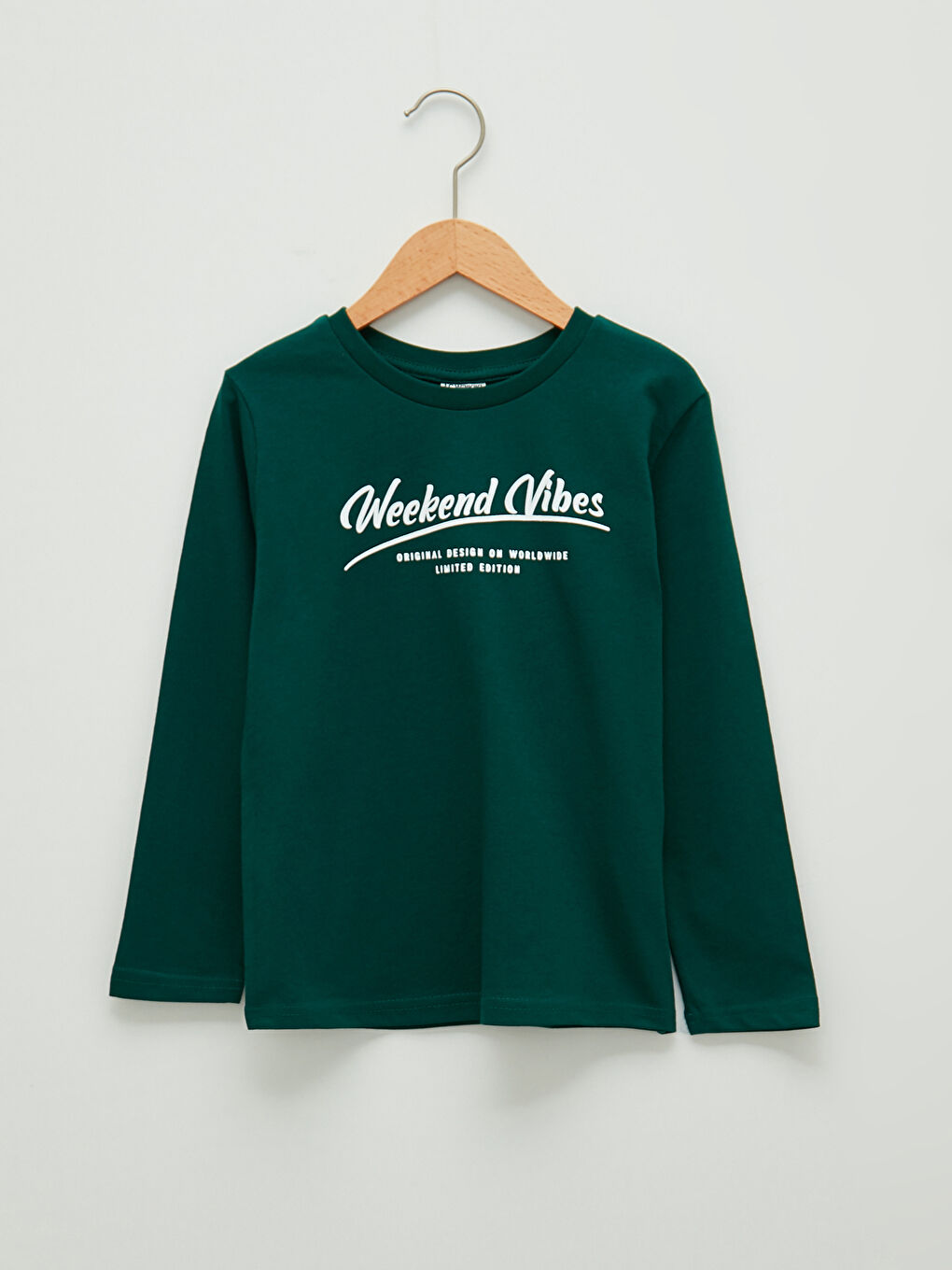 Yeşil Bisiklet Yaka Baskılı Uzun Kollu Erkek Çocuk Tişört