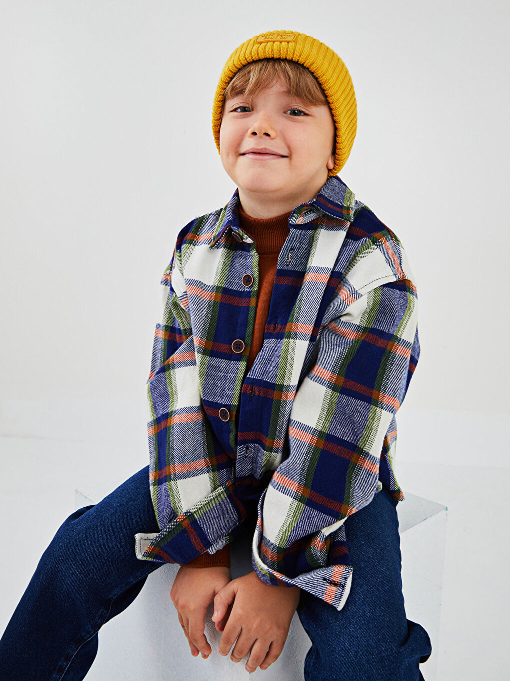 Haki Ekose Uzun Kollu Erkek Çocuk Oduncu Gömlek