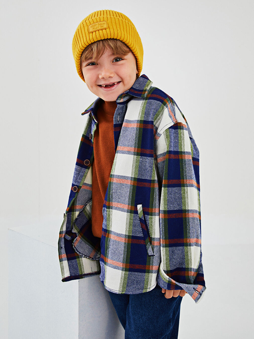 Haki Ekose Uzun Kollu Erkek Çocuk Oduncu Gömlek-1