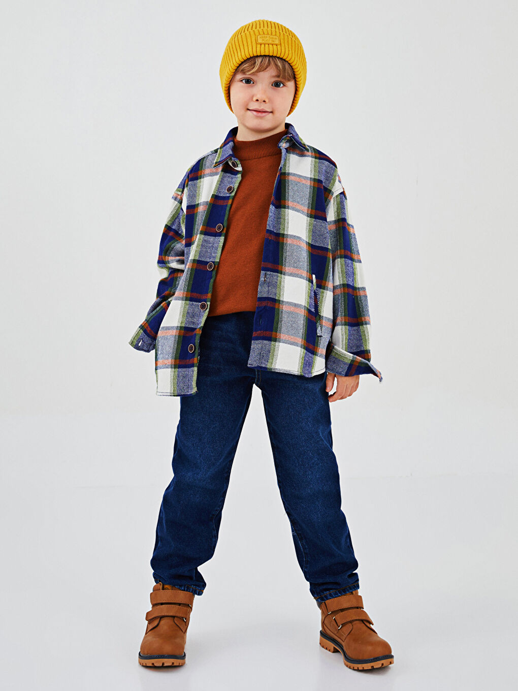 Haki Ekose Uzun Kollu Erkek Çocuk Oduncu Gömlek-2