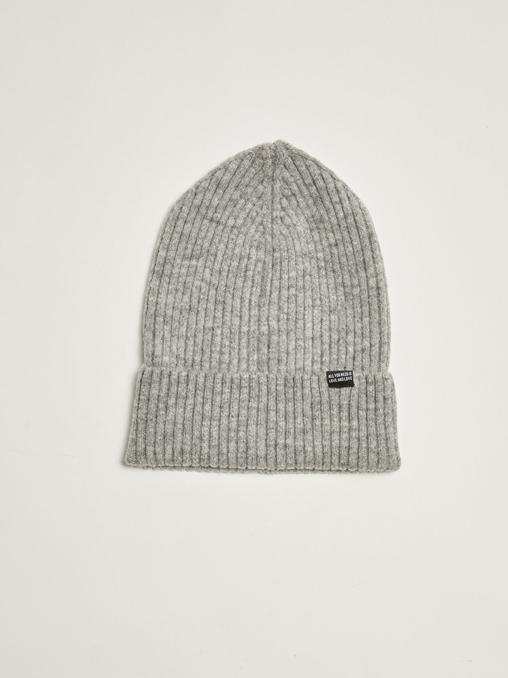 Gri Etiket Baskılı Kadın Triko Bere-2