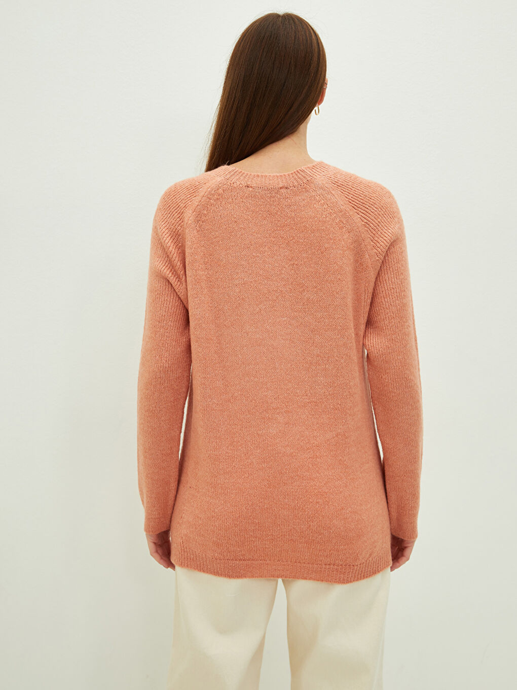 Turuncu Bisiklet Yaka Düz Uzun Kollu Kadın Triko Kazak-5