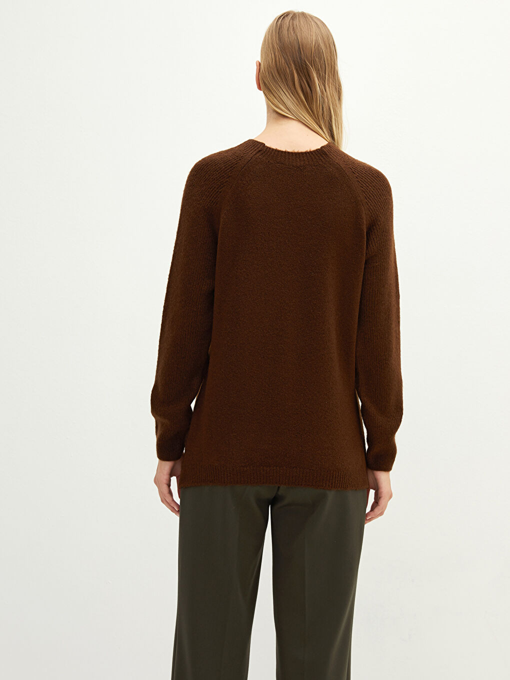 Crew Neck Plain Long Sleeve Women's Knitwear Sweater-5