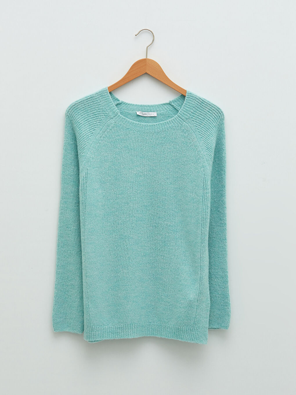 Yeşil Bisiklet Yaka Düz Uzun Kollu Kadın Triko Kazak-6