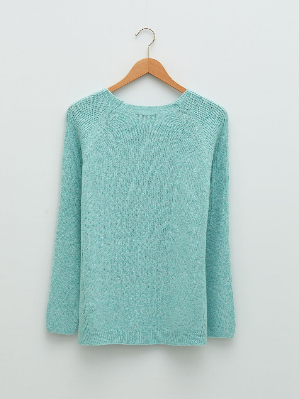 Yeşil Bisiklet Yaka Düz Uzun Kollu Kadın Triko Kazak-7