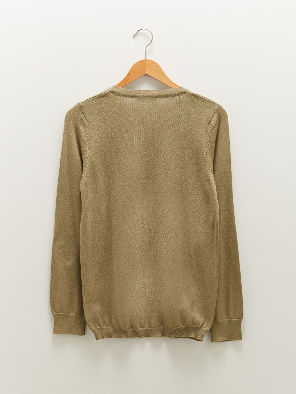 Haki Bisiklet Yaka Düz Uzun Kollu Düğme Kapamalı Kadın Triko Hırka-6