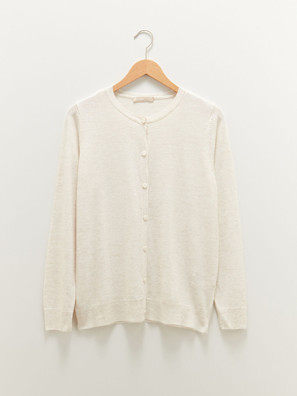 Bej Bisiklet Yaka Düz Uzun Kollu Kadın Triko Hırka-8