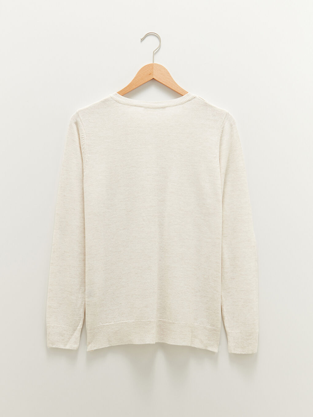 Bej Bisiklet Yaka Düz Uzun Kollu Kadın Triko Hırka-9