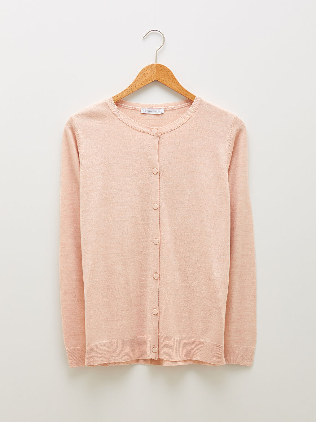 Pembe Bisiklet Yaka Düz Uzun Kollu Kadın Triko Hırka-6