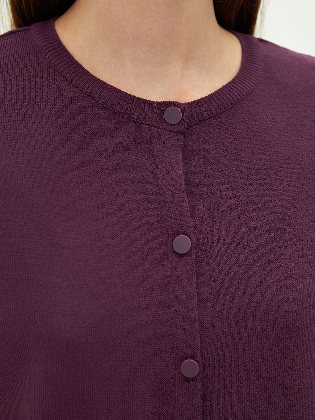 Mürdüm Bisiklet Yaka Düz Uzun Kollu Kadın Triko Hırka-3