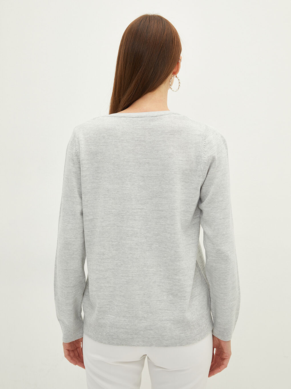 Crew Neck Plain Long Sleeve Women's Knitwear Cardigan-4