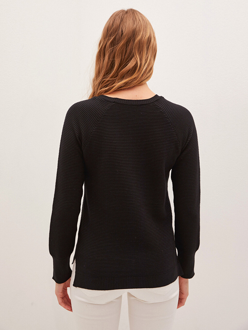 Crew Neck Striped Long Sleeve Cotton Women's Sweater-4