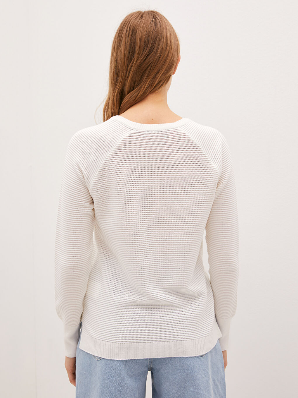 LCW Vision Rundhalsausschnitt Gestreifter Langarm Baumwollpullover für Damen -W12130Z8-D3W