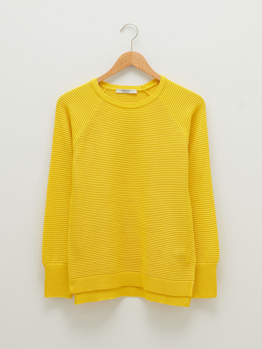 كنزة صوفية نسائية برقبة دائرية مُخَطَّطة كم طويل قطن-6