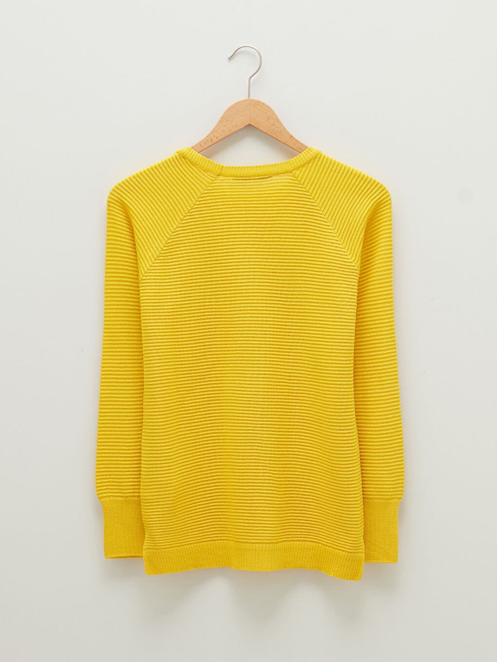 كنزة صوفية نسائية برقبة دائرية مُخَطَّطة كم طويل قطن-7