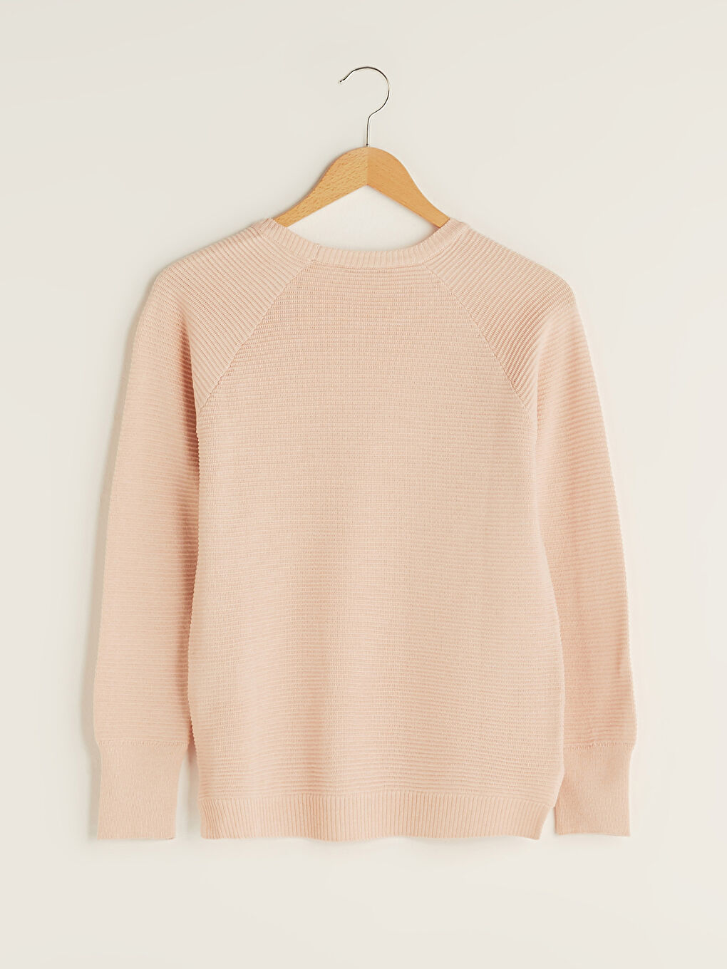 كنزة صوفية نسائية برقبة دائرية مُخَطَّطة كم طويل قطن-7