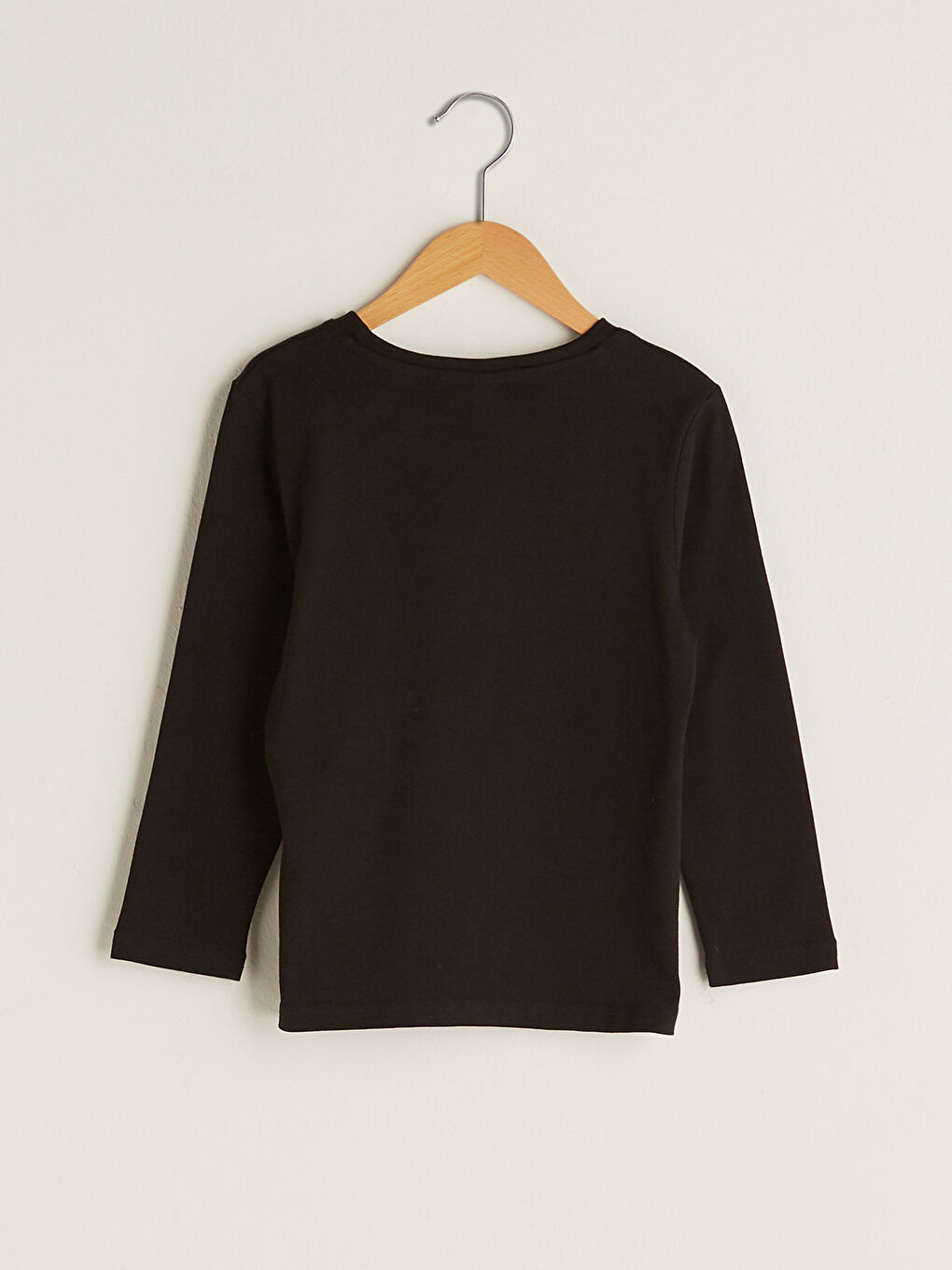 Siyah Bisiklet Yaka Basic Uzun Kollu Erkek Çocuk Tişört-1