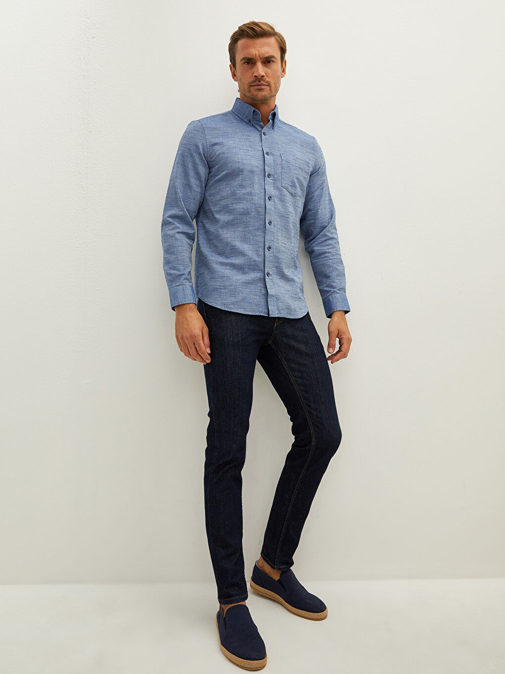 Regular Fit Long Sleeve Dobby Fabric Men's Shirt-3