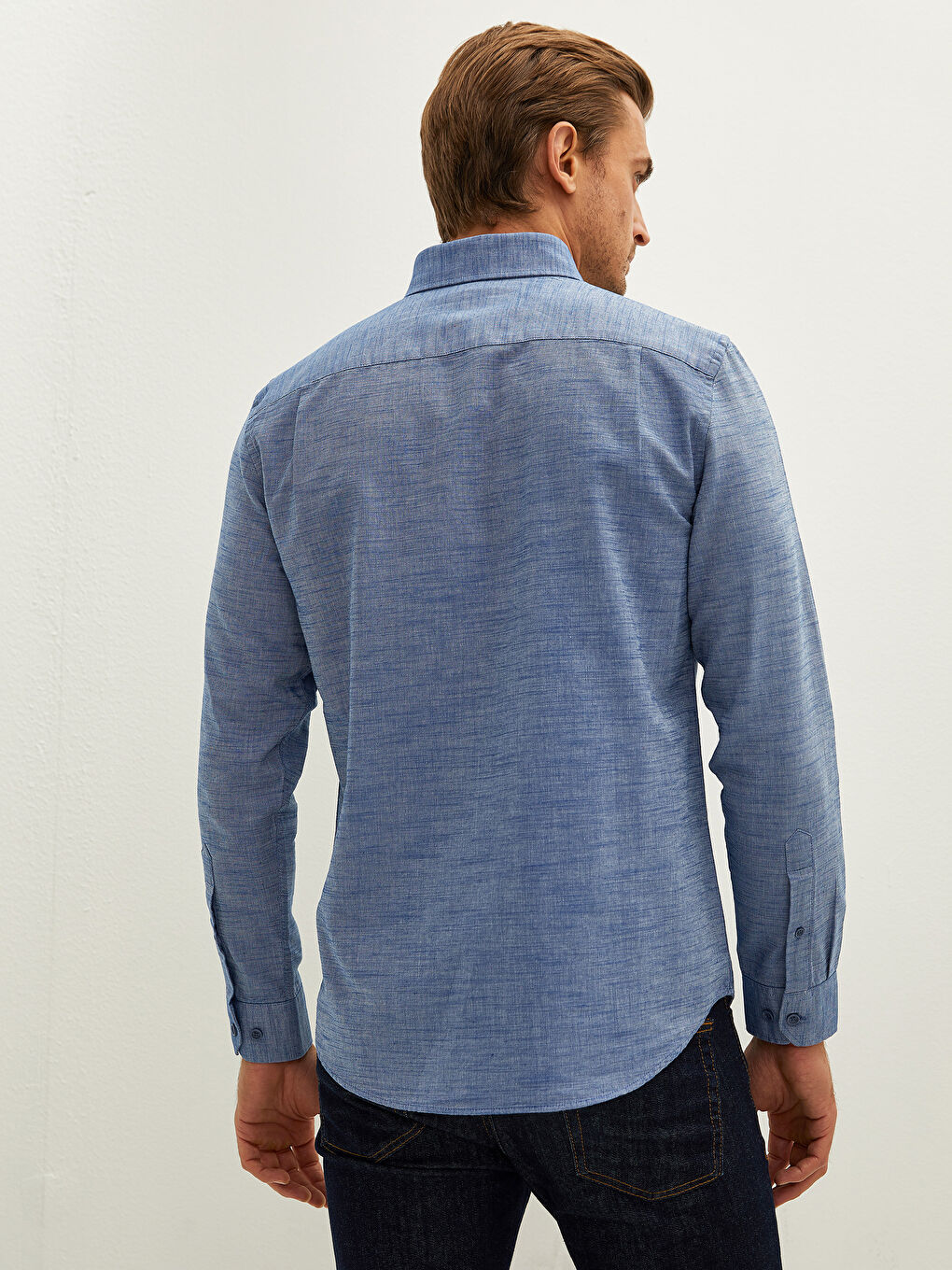 Regular Fit Long Sleeve Dobby Fabric Men's Shirt-4