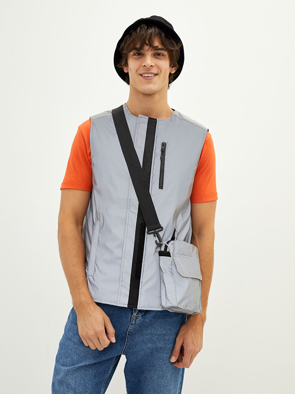 Vestă Pentru Bărbați Cu Guler De Ciclism Confortabilă și Geantă Reflectorizantă