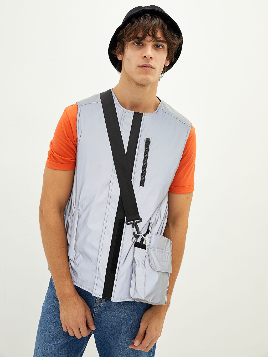 Vestă Pentru Bărbați Cu Guler De Ciclism Confortabilă și Geantă Reflectorizantă-1