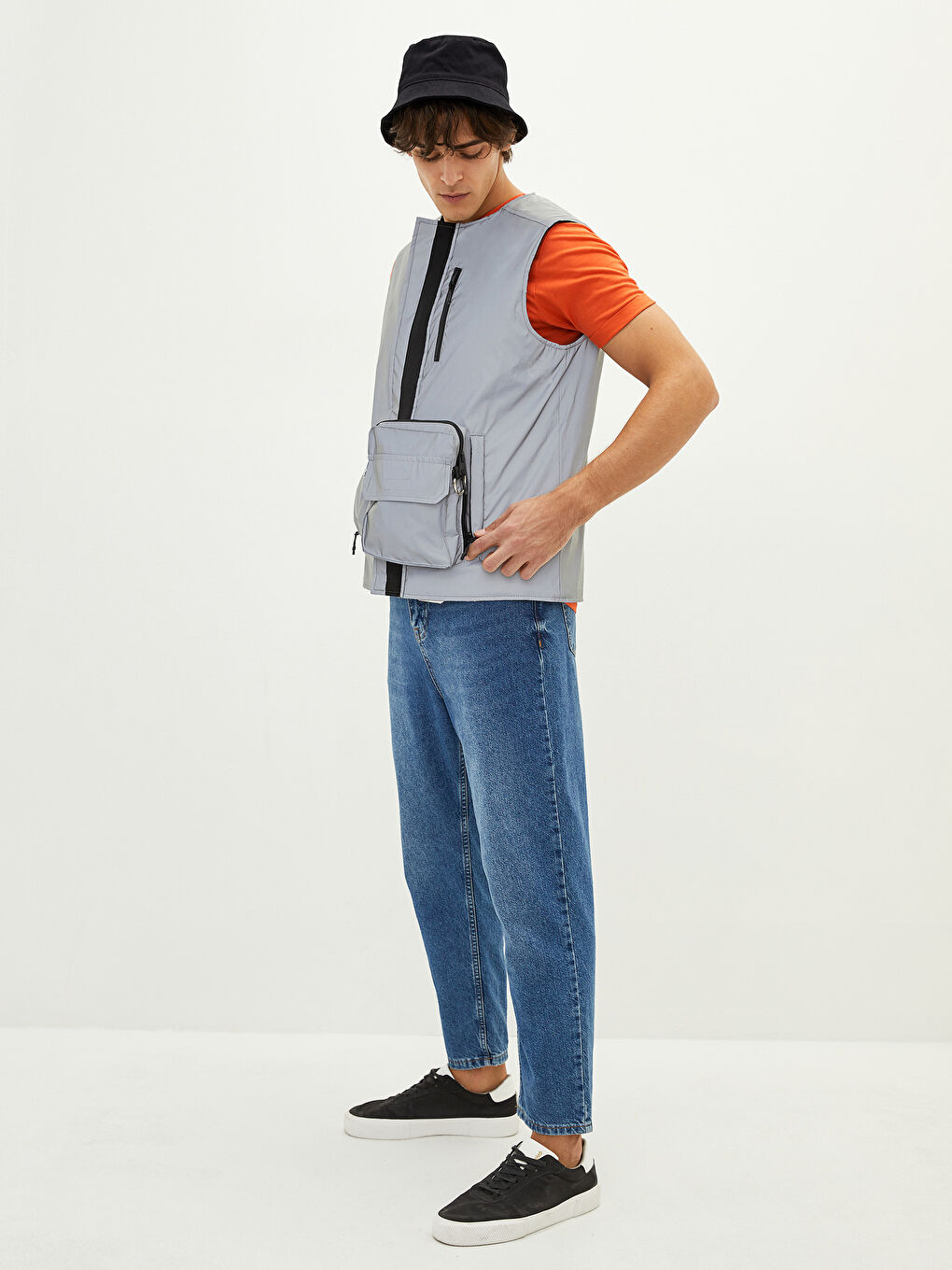 Vestă Pentru Bărbați Cu Guler De Ciclism Confortabilă și Geantă Reflectorizantă-3