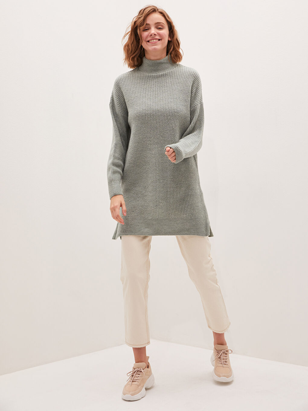 Туника Женская с Полуводолазкой, Стандартная, с Длинным Рукавом, Трикотажная-1