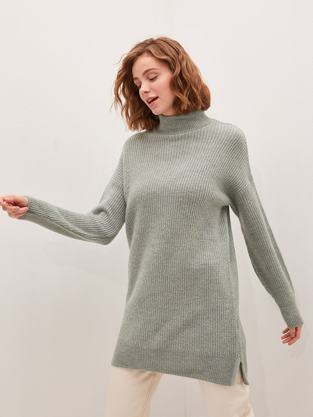 Туника Женская с Полуводолазкой, Стандартная, с Длинным Рукавом, Трикотажная-4