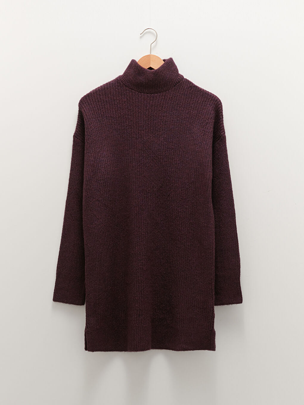 Mor Yarım Balıkçı Yaka Düz Uzun Kollu Triko Kadın Tunik-4