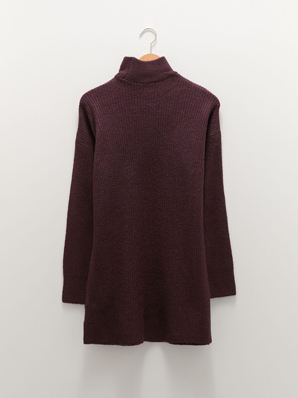 Mor Yarım Balıkçı Yaka Düz Uzun Kollu Triko Kadın Tunik-5